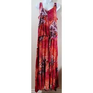 Chadwicks of Boston Pink Orange Abstract Print A Line Maxi Dress Medium Flowy